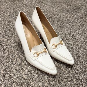 Vintage Gucci Horsebit White Leather Heels